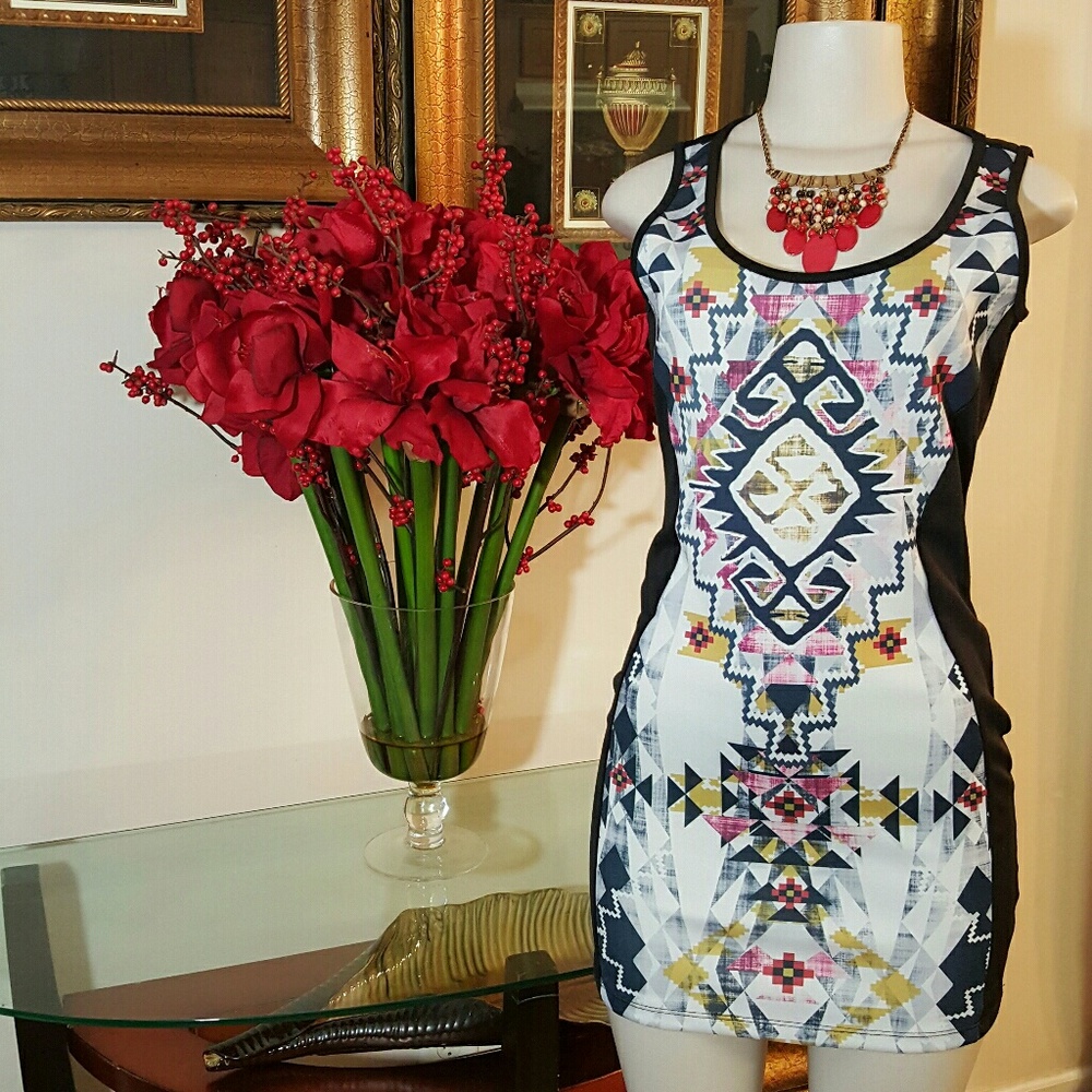 Charlotte Russe Aztec Print Black Dress size L